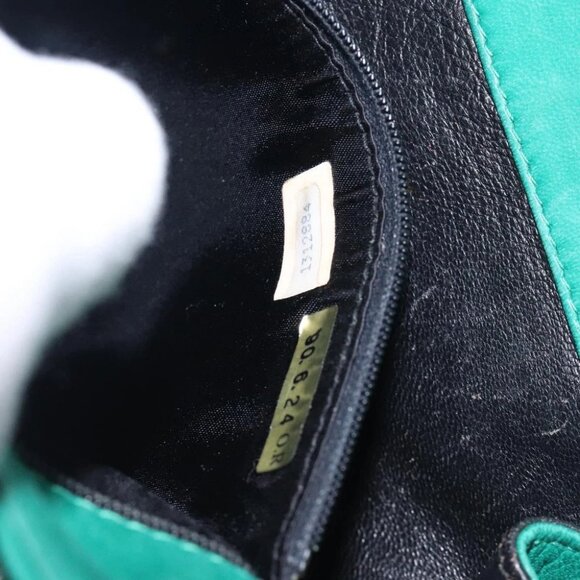 CHANEL Chain Hand Bag Lamb Skin Green Gold CC - Picture 14 of 15